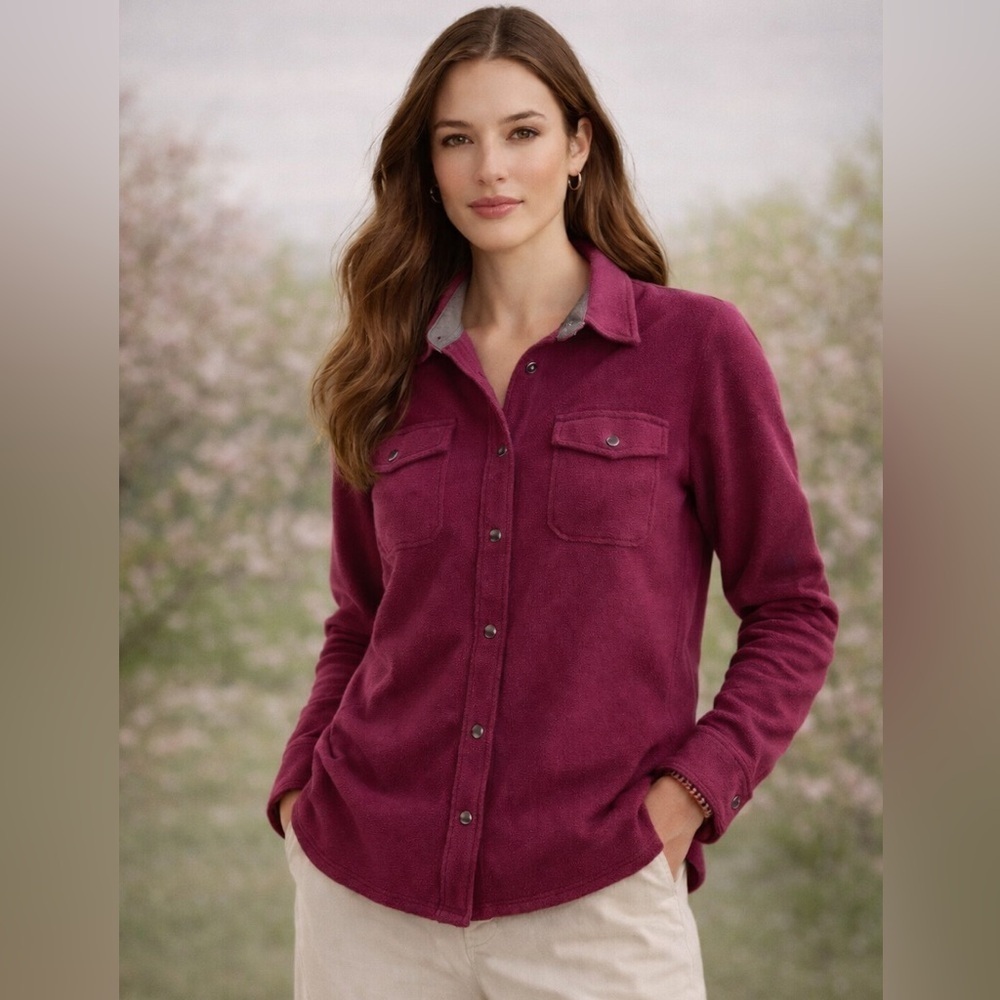 L.L. Bean Burgundy Button-Up Polartec Shirt XL Cold Weather Outdoor Adventure